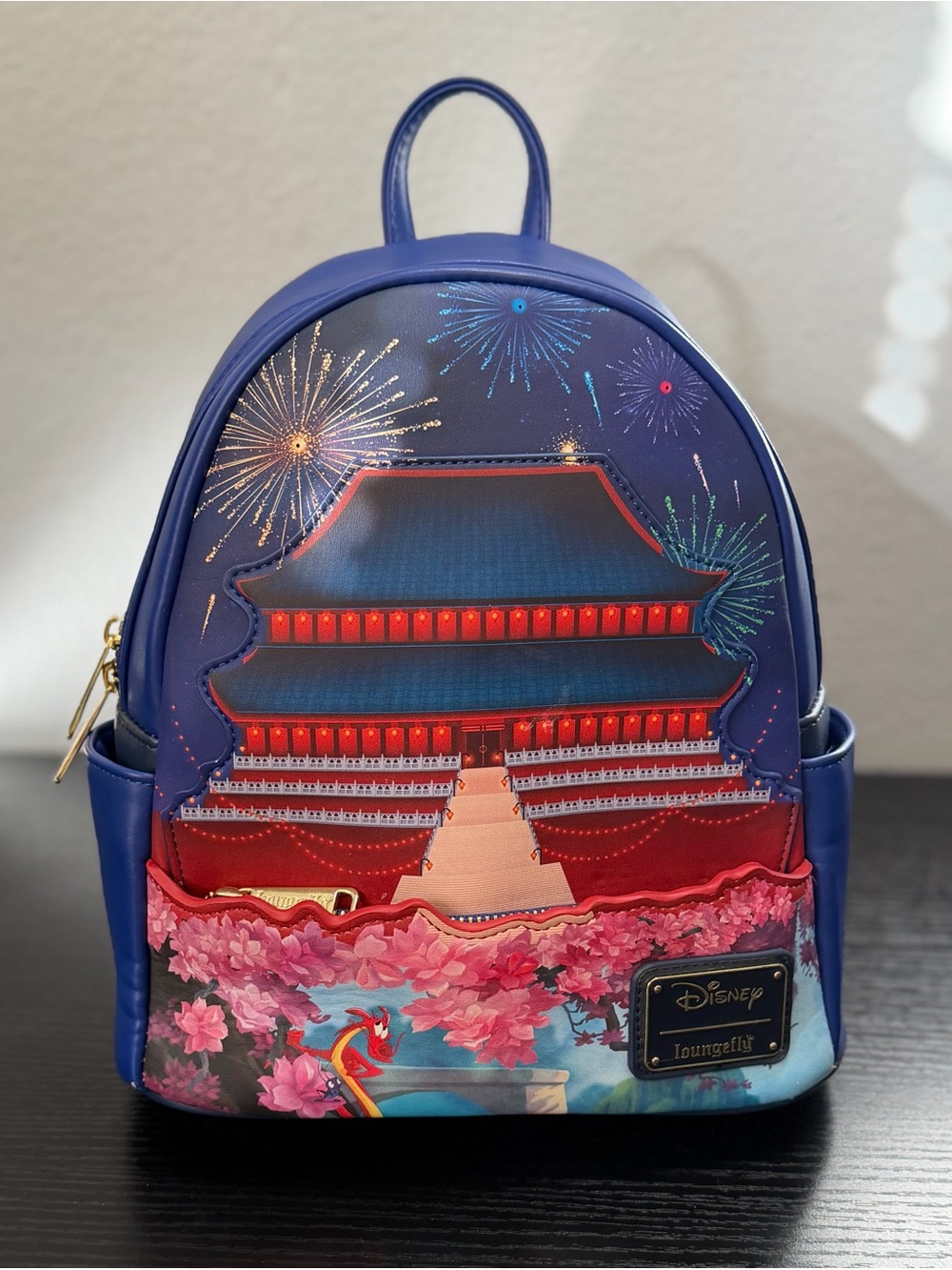 Loungefly Mulan Blue & Red -Light Up- Cherry Blossom Pagoda Mini Backpack